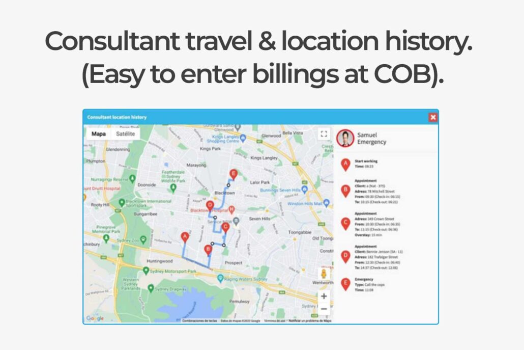 Consultant travel & location history. (Easy to enter billings at COB).