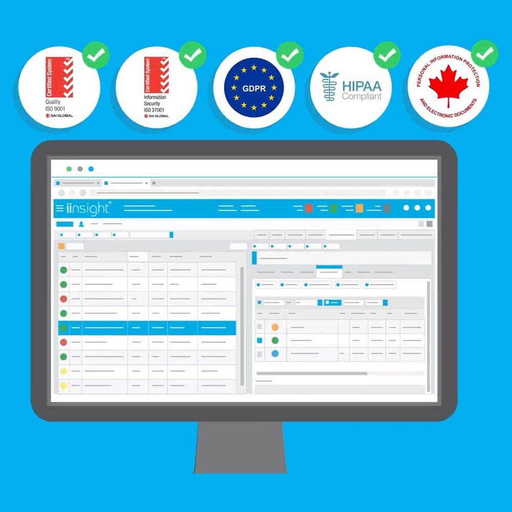 iinsight is GDPR, ISO27001, ISO9001, PIPEDA and  HIPAA certified and accredited