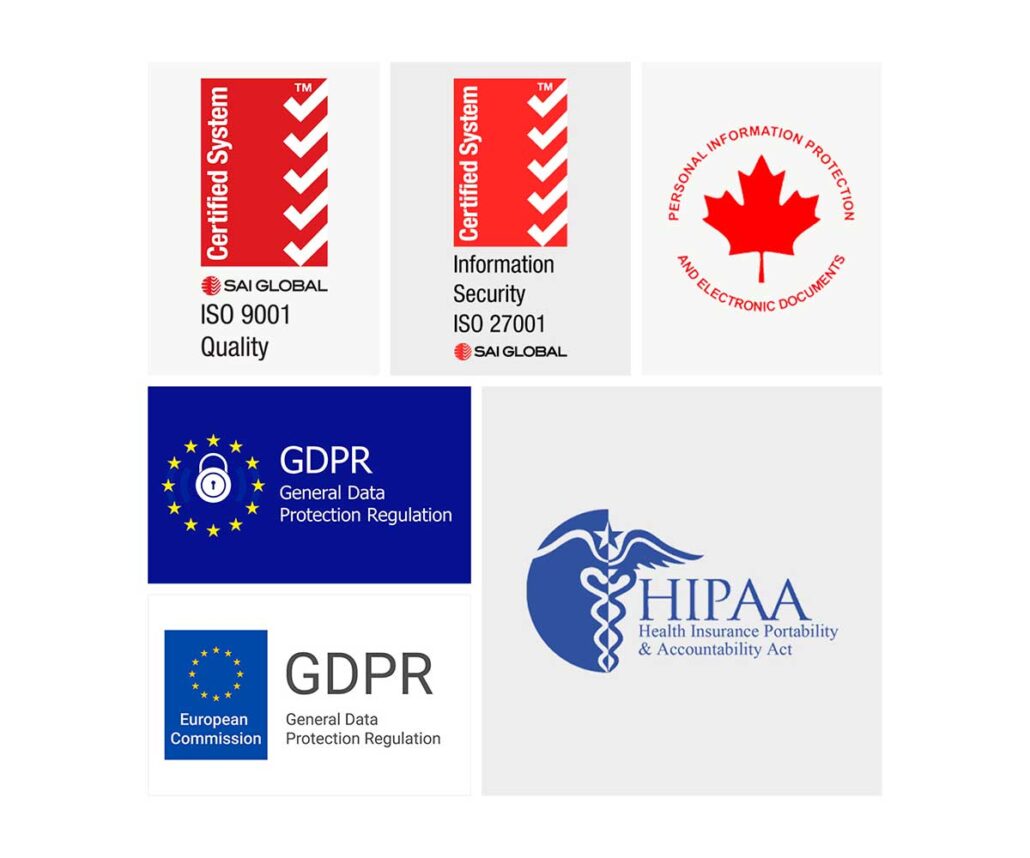 iinsight is GDPR, ISO27001, ISO9001, PIPEDA and  HIPAA certified and accredited