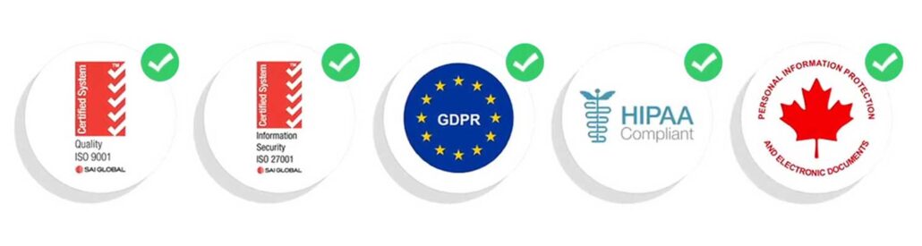 iinsight is GDPR, ISO27001, ISO9001, PIPEDA and  HIPAA certified and accredited